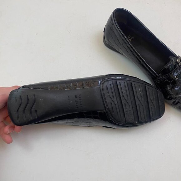 Stuart Weitzman Black Croc-Embossed Loafers - Picture 6 of 8